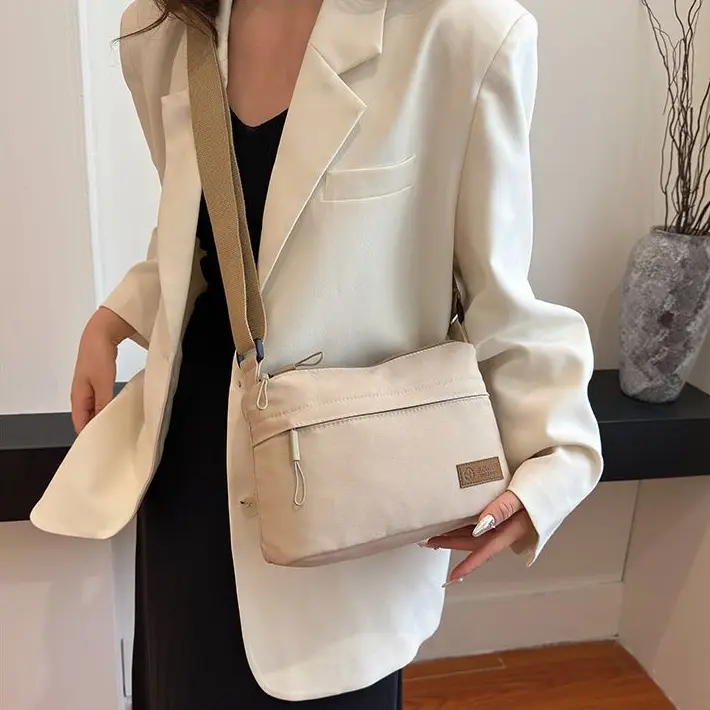 Men's and Women's Same Bag Fashion All-Match Shoulder Bag Multi Compartment Cross Body Bag Nylon Washed Cloth Waterproof Casual Bag