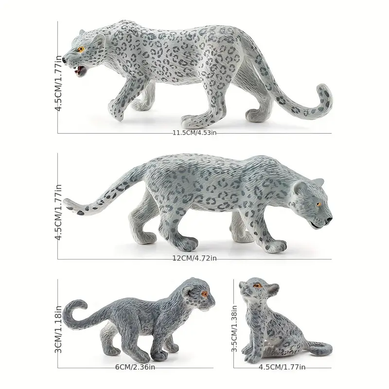 Simulation Snow Leopard Model Toy, 4 Counts/set Desktop Ornament, Action & Toy Figures for Home & Office Decor 1
