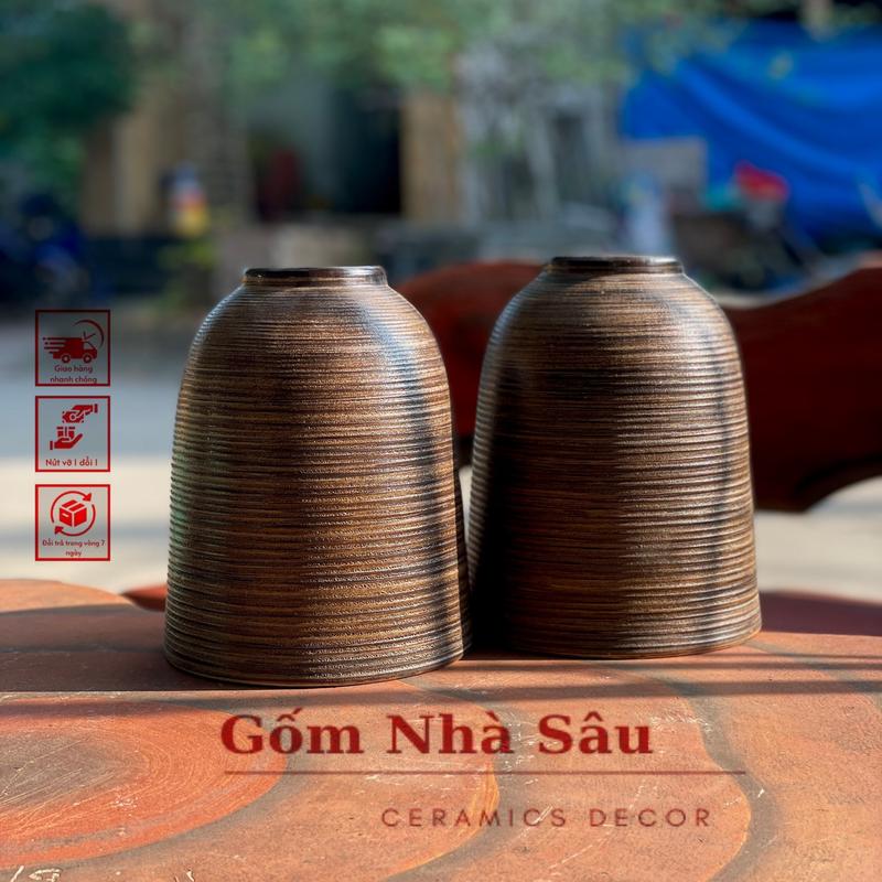 Bình chuông cao 21cm màu nâu mộc và trắng 2