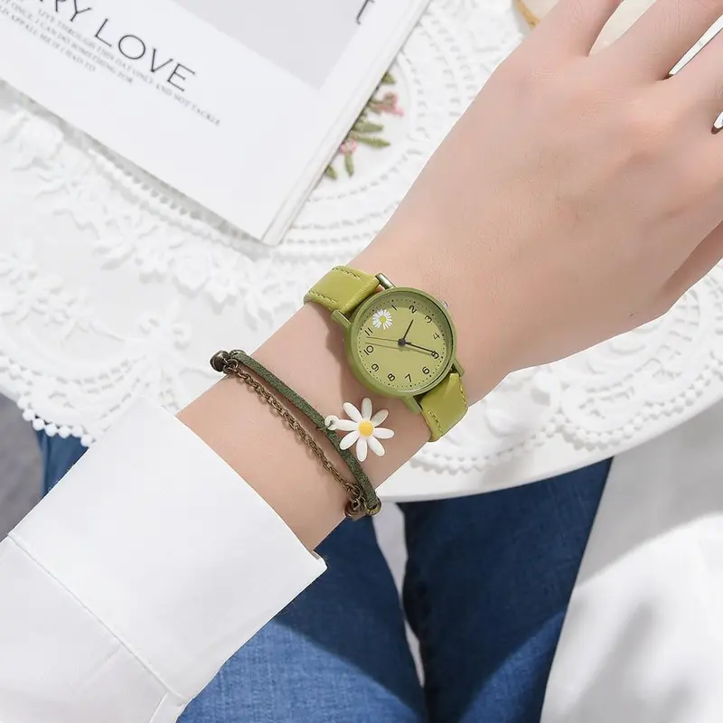 SMS Jam Tangan Wanita Strap Kulit Motif Bunga Kekinian Daisy Fashion Terlaris Watch Analog Daisy Korean Import Harga Grosir Promo Murah 4