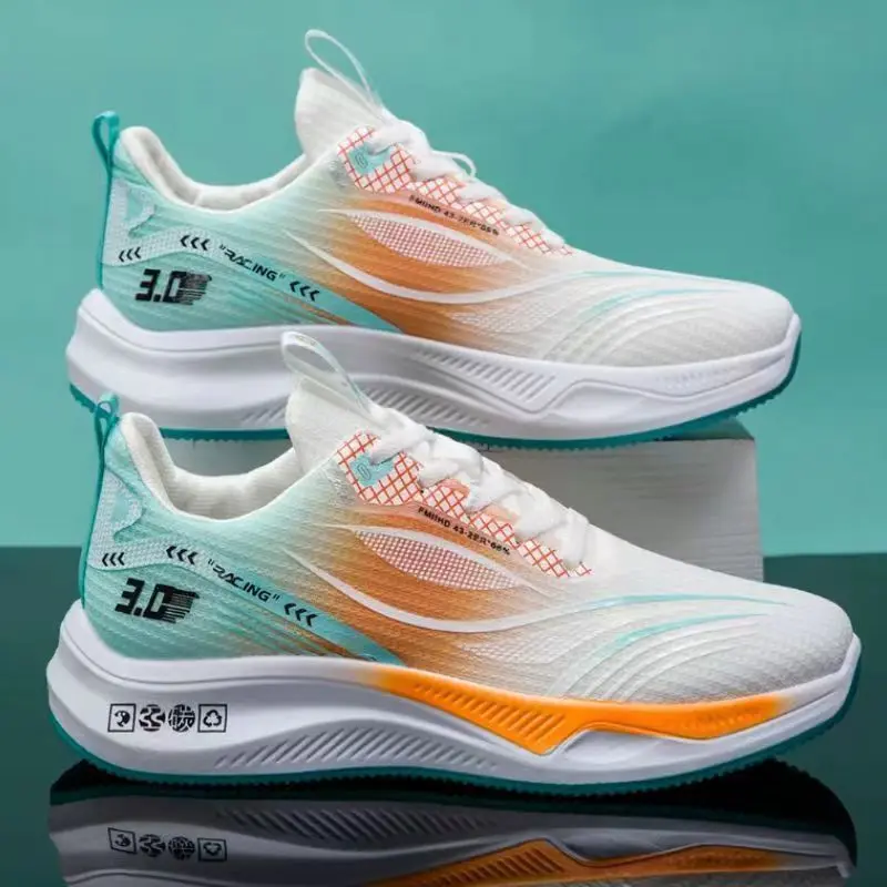 Men\'s Athletic Mesh Sneakers in White, Teal & Orange Accent orange athletic shoes - TikTok Shop main image 3