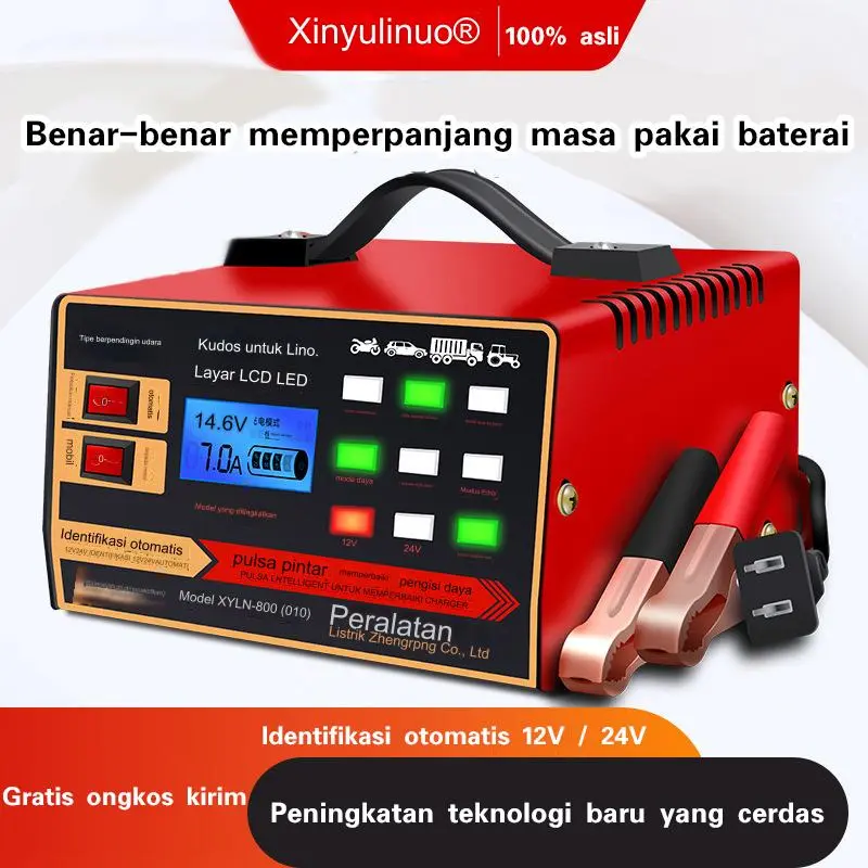 800A Aki Charger Aki Motor Dan Mobil Otomatis Accu Kering Dan Basah Lead Acid Battery Charger Auto Cut Off Cas Aki Motor Dan Mobil 12V / 24V EU Plug Otomatis Frekuensi Tinggi Pengisi Daya Perbaikan Pulsa Cerdas
