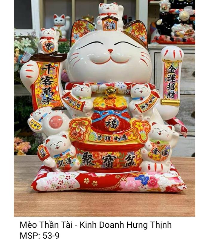 Mèo Thần Tài Vẫy Tay Gốm sứ Cao 25cm Rộng 22cm Dày 15cm Decor ,Decor Phòng Trang Trí Nhà