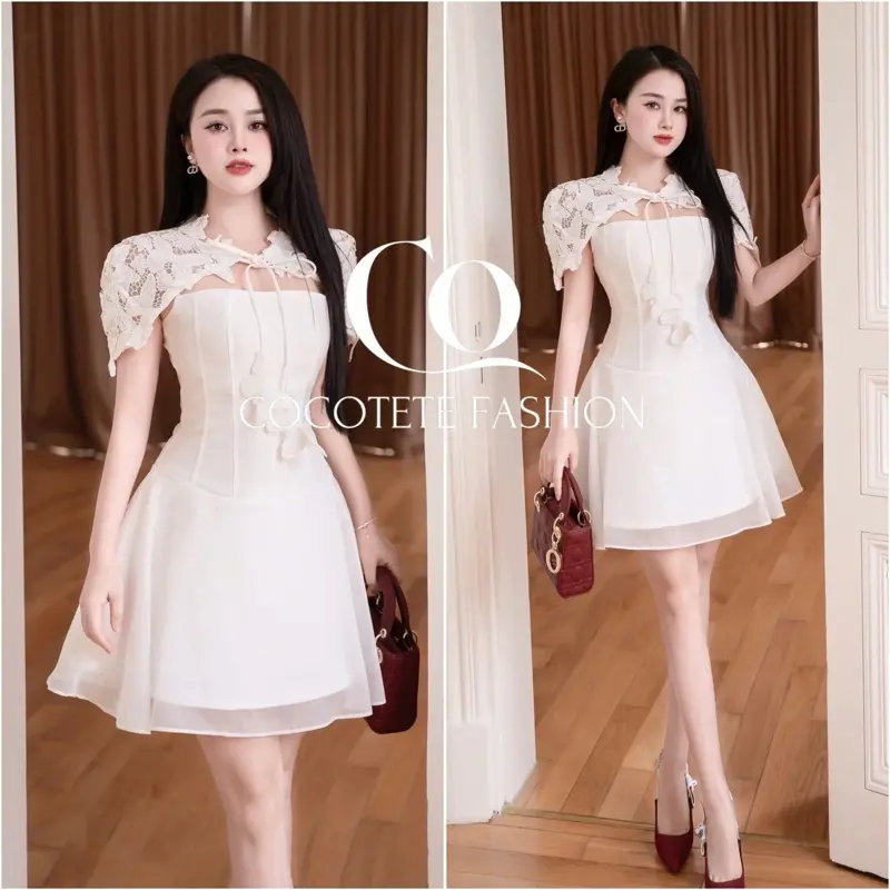 Cocotete Fashion - Váy Ngắn Tapta Choàng Ren Thiết Kế Dự Tiệc