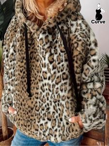 【Plus Size】 Leopard Print Drawstring Pocket Hoodie, Casual Long Sleeve Hooded Sweatshirt for Fall & Winter, Women's Clothing for Daily Wear, Cheetah Sweats Hoodies for Women