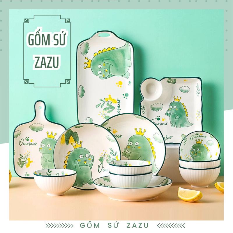 [DEAL SỐC] Mua lẻ Bộ Chén Dĩa Dễ Thương Chú Khủng Long Gốm Xuân Xưa, Bát Đĩa Sứ Cao Cấp Men Sáng Đẹp Họa Tiết Nổi Bật