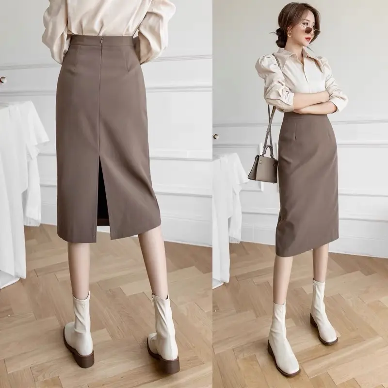 Guanfashion Chân váy chữ A công sở dáng dài xẻ sau cạp cao, Mã CV05 Chân váy Nữ Women