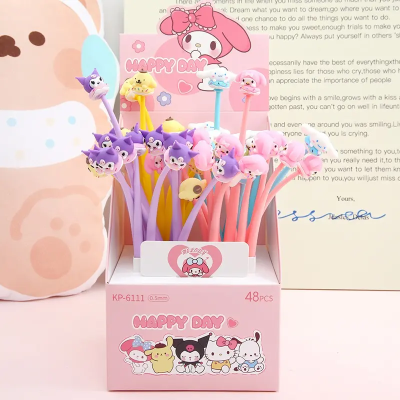 [Mực Đen] Bút Bi Silicon Thân Mềm Happy Day Lúc Lắc, Bút Bi Mực Gel Khô Nhanh, Mực Đều, Nét Chữ Đẹp bút hiu