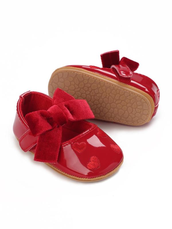 Baby's Cute Bowknot & Heart Design Flat Shoes, Fashionable Solid Color Mary Jane Flats for Newborn Infant Toddler, Casual Comfortable Shoes for Indoor & Outdoor Wear 7