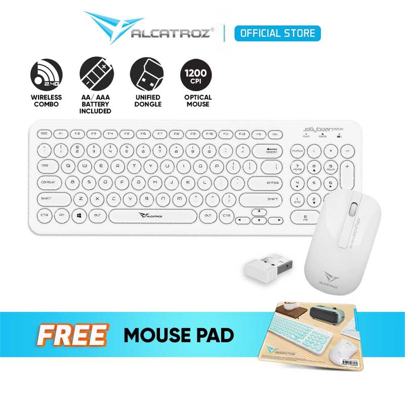 Alcatroz Jelly Bean A2000 Wireless Keyboard and Silent Mouse | Wireless 2.4G | Free Mouse Mat + Battery