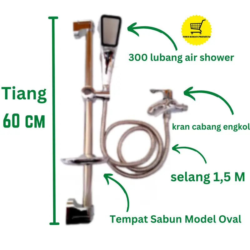 Tiang Shower Set Lengkap Kran Cabang Selang Tempat Sabun Air Pvc Pipa 1