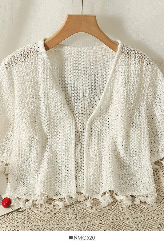 Product Introduction of Áo Cardigan Mỏng, Thiết Kế Tua Rua Rỗng Áo Cánh Mùa Hè Mới, Áo Chống Nắng, Ngắn Và Thanh Lịch, ngắn Tay, Phong Cách Inverness, Có Thể Mặc Ngoài Trời 10