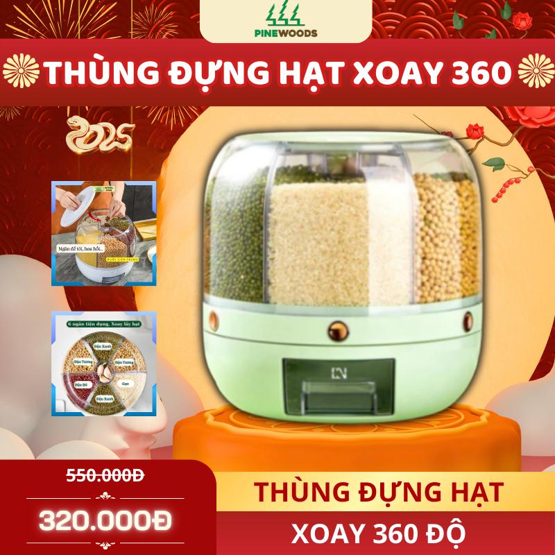 Thùng đựng hạt, ngũ cốc xoay 360 thông minh 6 ngăn - loại to
