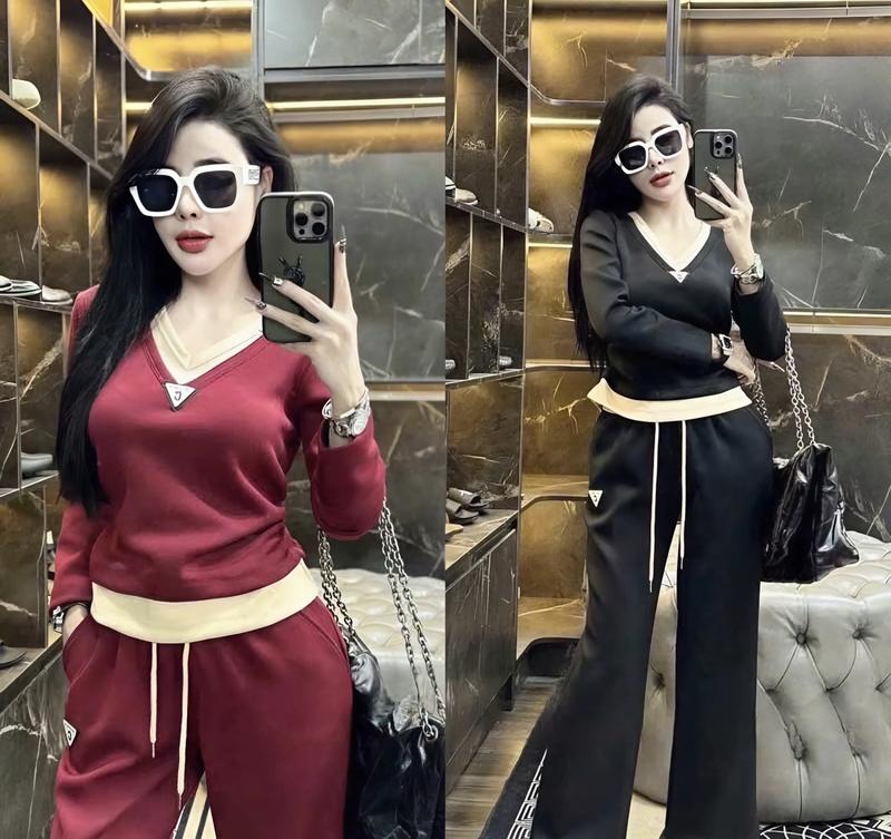 Product Introduction of ĐỒ BỘ NỮ, SÉT BỘ ÁO CỔ TIM DÀI TAY MIX QUẦN ỐNG SUÔNG 2 MÀU BIGSIZE 45-85KG Women 2