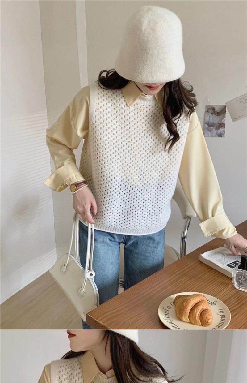 Product Introduction of Áo Len Nữ, Áo Vest Rỗng Màu Trơn, Đa Năng, Dệt Kim, Đơn Giản, Mỏng, Cổ Chữ O, Thời Trang Retro, Dáng Rộng, Ulzzang, Streetwear 13