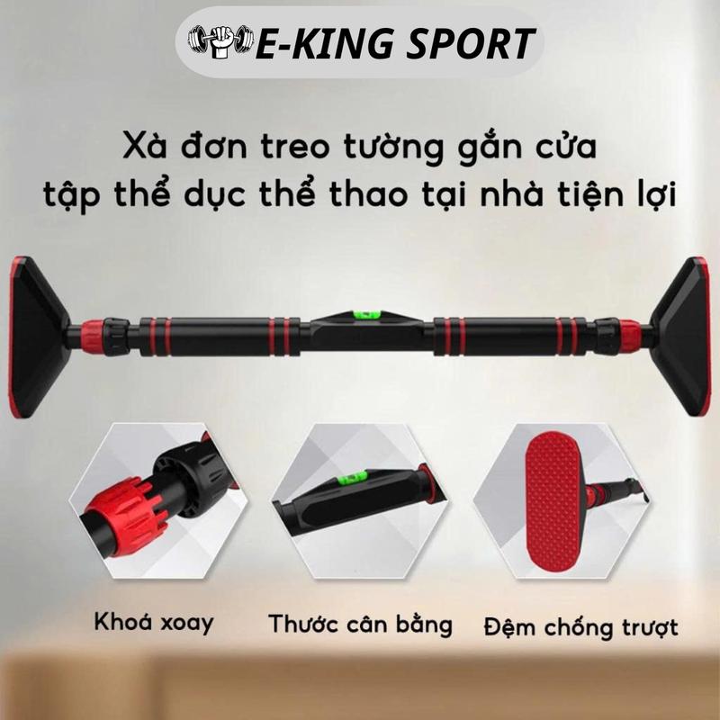  E-KING SPORT Xà đơn treo tường gắn cửa cao cấp điều chỉnh độ dài mút cửa tập tại nhà tập GYM sô tay trước lưng xà đơn gắn tường có khóa xoay thước cân bằng đệm chống trượt 
