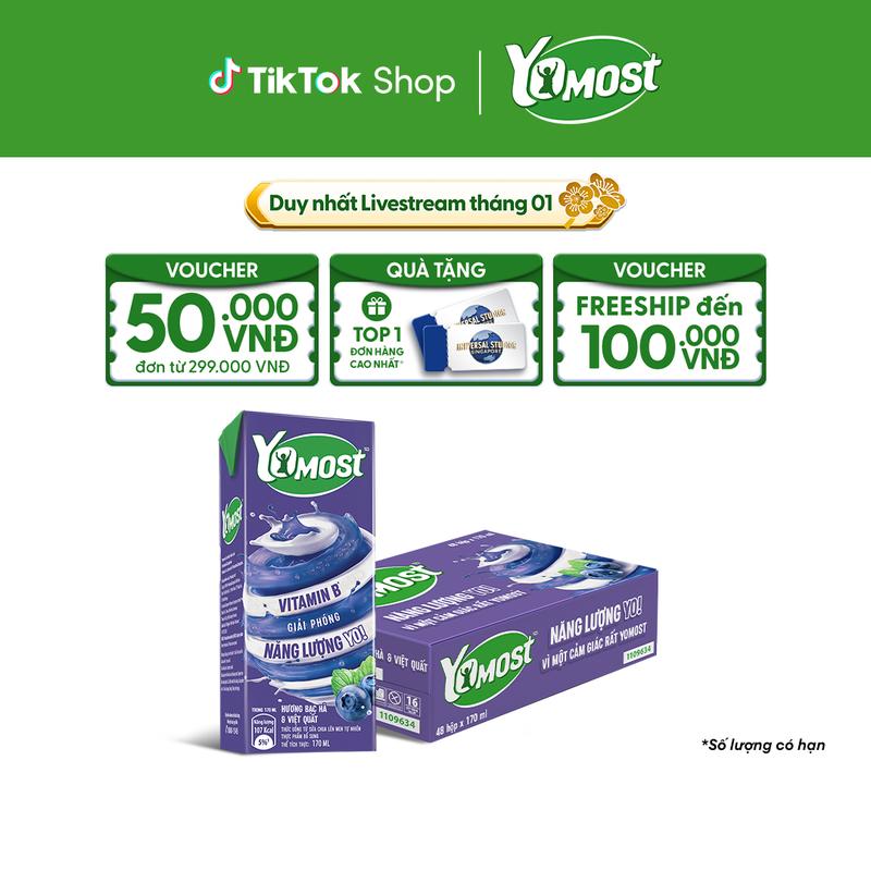 Thùng 48 Hộp Sữa Chua Lên Men Tự Nhiên Yomost Hương Bạc Hà Và Việt Quất 170ml 48x170ml