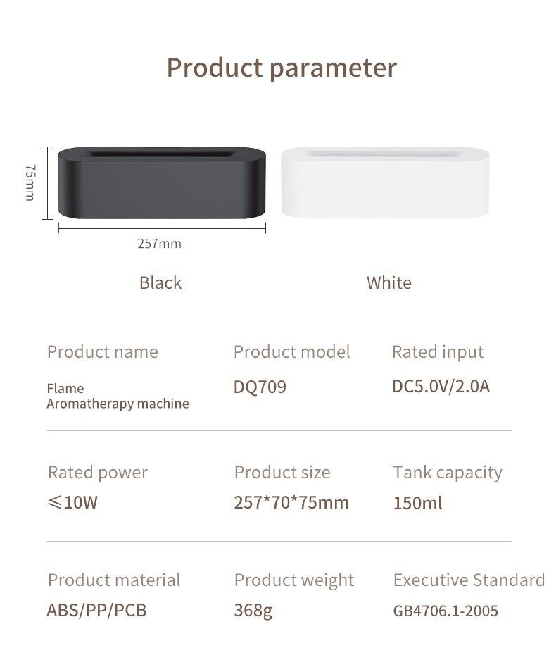 Product Introduction of Flame Aroma Diffuser Humidifier USB Desktop Simulation Light Aromatherapy Purifier Air for Bedroom With 7 Colors 47