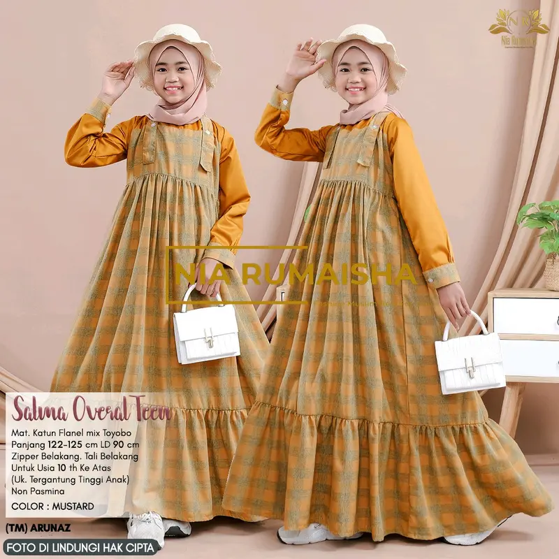Salma dress gamis flanel kotak kotak anak remaja 10-15 tahun 0
