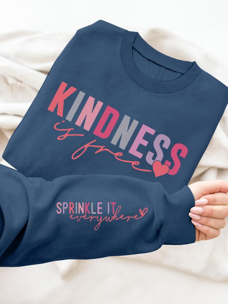 Product Introduction of Women's Heart & Letter Print Drop Shoulder Sweatshirt, Casual Long Sleeve Round Neck Pullover for Fall & Winter, Women's Clothes for Daily Wear 1