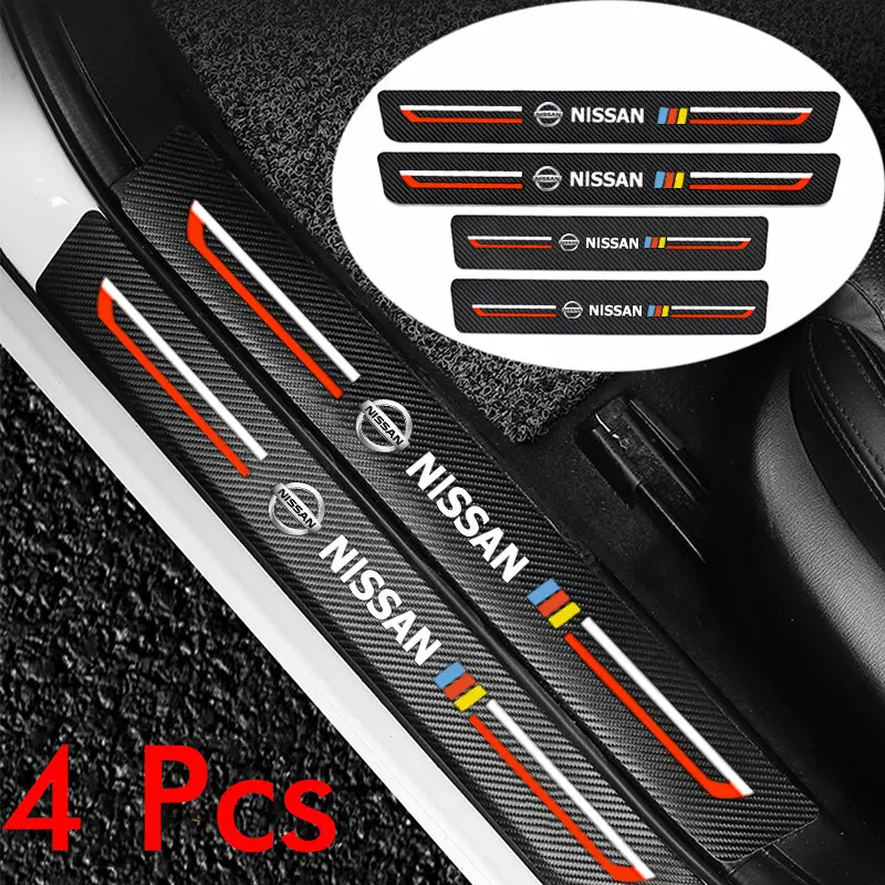 4PCS Carbon Fiber Car Door Sill Protector Sticker Trunk Protective Strip Sticker for Nissan March Tiida Note kicks Sylphy Juke