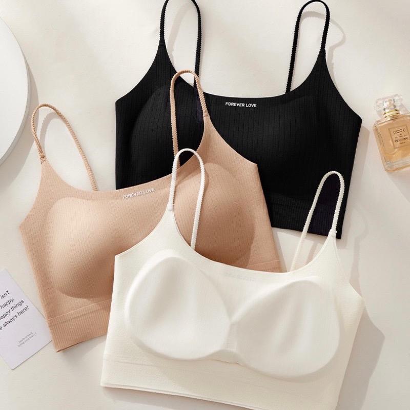 Combo 2 (hoặc1) Áo Bra Cotton Gân Tăm Mềm Mịn, Đệm Mỏng, Freesize, in chữ Forever Love 3