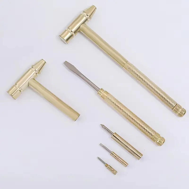 TIKTOK Six-in-one copper-plated hammer built-in small screwdriver metal hammer multifunctional small iron hammer household small hammer small hammer happyjakct