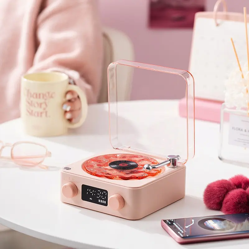 Bluetooth Lamp Wireless Small Household Birthday Gift Machine Atmosphere Record Audio Speaker High Sound Quality Listening Sea Clock Vinyl Smartphone vinn fier super creator