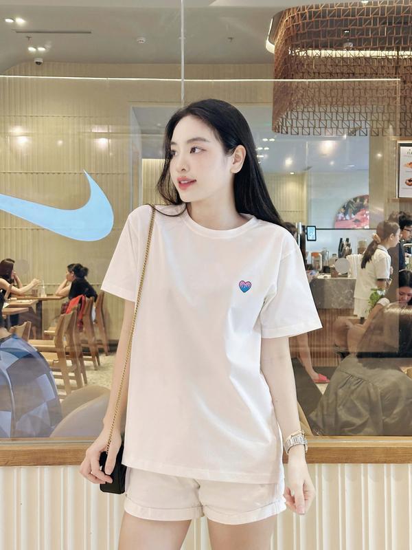  Áo Thun Cộc Tay Áo Phông THÊU TIM HX Cổ Tròn 03 Màu Trắng Xanh Than Hồng Pastel Nam Nữ Unisex đủ size Top Women 