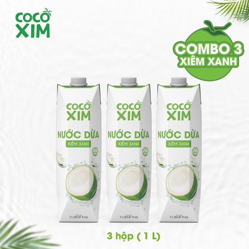 Combo 3 hộp nước dừa Cocoxim Xiêm Xanh 1000ml hộp