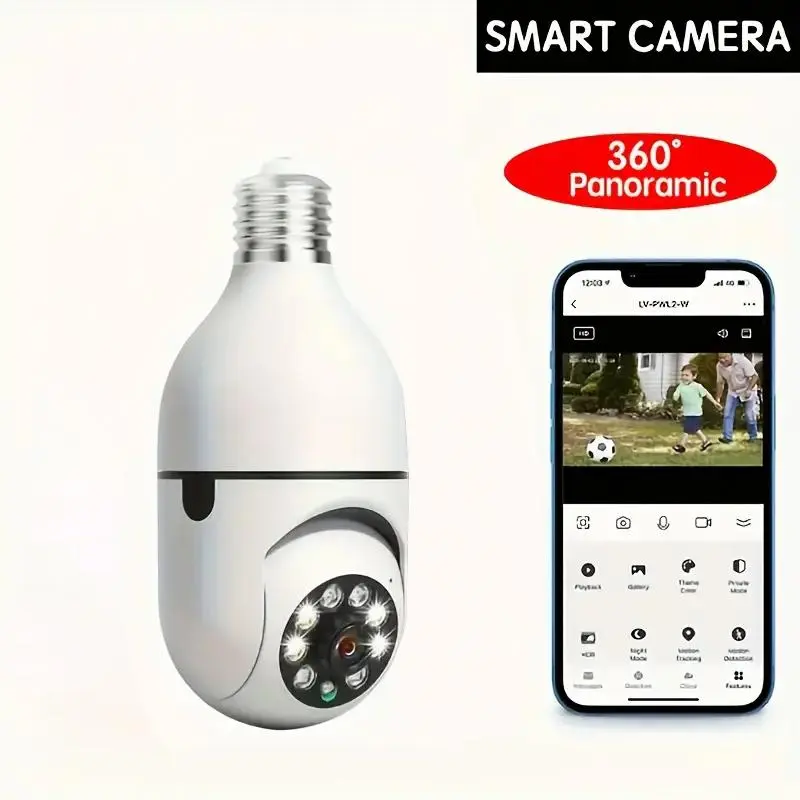E27 Wireless WiFi Security Camera, 1080P HD Camera with Two-way Audio, Motion-Detection Camera with Sound & Light Active Defense Alarm Notification Push, Pet Monitoring Camera