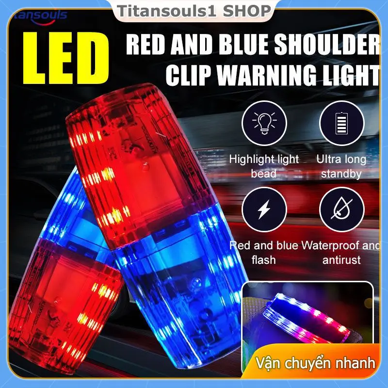 Đèn LED, màu đỏ và xanh lam, có kẹp vai, đèn cảnh báo, đèn an toàn chạy đêm, tín hiệu nhấp nháy, có thể sạc lại, VN Xi Nhan