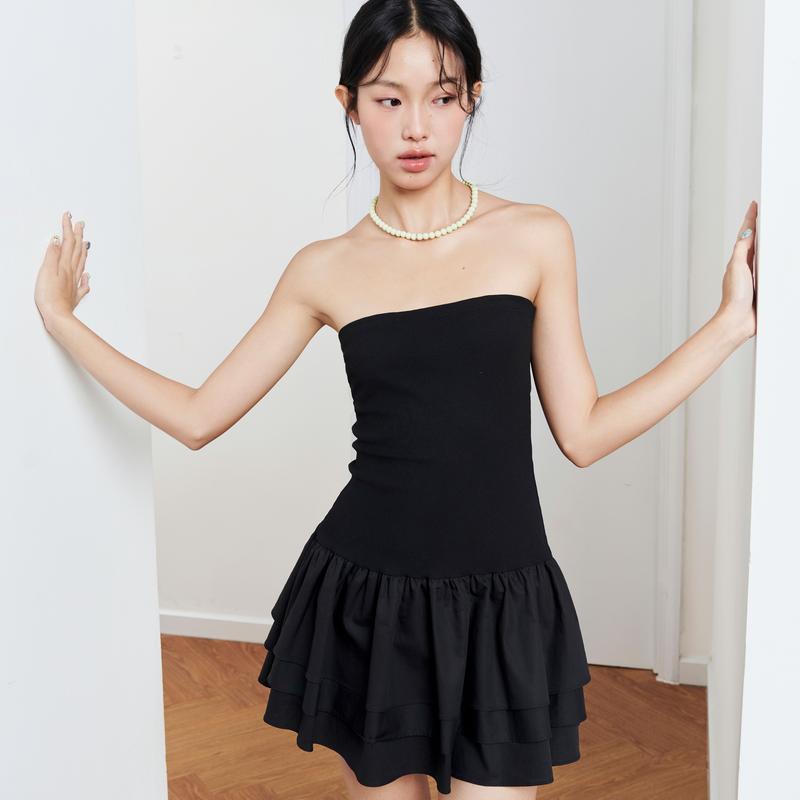 DOTTIE - Đầm ống phối bèo - Đen - D0627 - váy đầm nữ