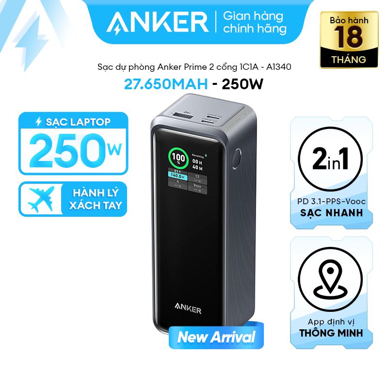 [Anker Prime] Pin Dự Phòng Anker Prime 27.650mAh | Công suất lớn cực đại 250W | 3 cổng 2C1A sạc 3 thiết bị cùng lúc | Hỗ trợ App điều khiển | Màn hình led thông minh | Sạc nhanh cho điện thoại laptop - A1340