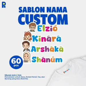 PIKAPIK 60 Pcs Label Stiker Nama Custom DTF Sablon Setrika Kaos Seragam Kerudung High Quality