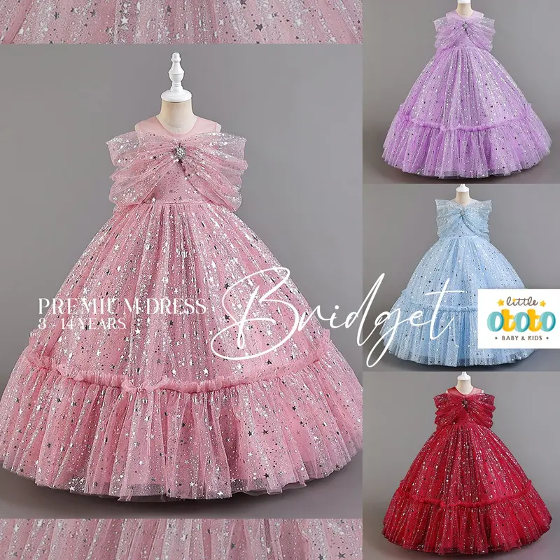 [LITTLEOTOTO] 3-14T LONG DRESS BRIDGET Premium Model Korea Tile Lapis IMPORT  -  Baju Pesta Aqiqah Baptis Anak Perempuan Mekar Putri Princess Frozen Cinderella 0