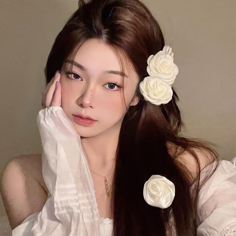 Product Introduction of White Flower Hair Clips Elegant Camellia Hair Pins Barrettes French Hair Accessories for Women 23