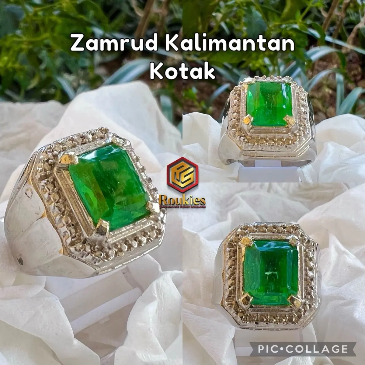 Cincin batu kating natural zamrud kalimantan model kotak