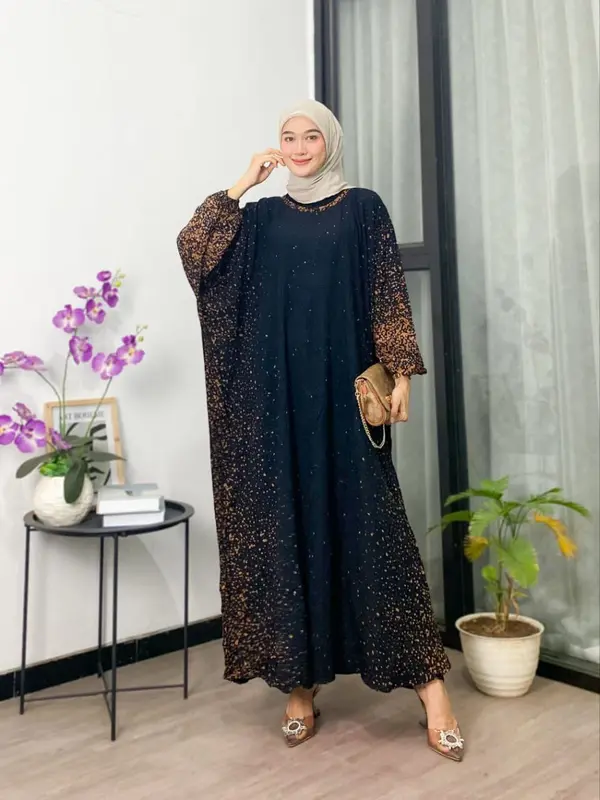 Kaftan Rayon Motif Semprot Blirik - Kaftan Simple Elegan Jumbo Maksi Busui Lengan Panjang Rayon Premium 2