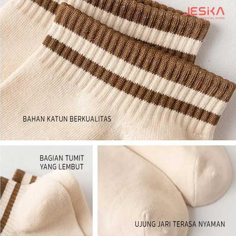 Kaos kaki katun pendek semata kaki pantofel loafers cotton elastis untuk anak sd remaja pria Wanita motif garis elegan warna coklat cream coksu polos lucu aesthetic 4