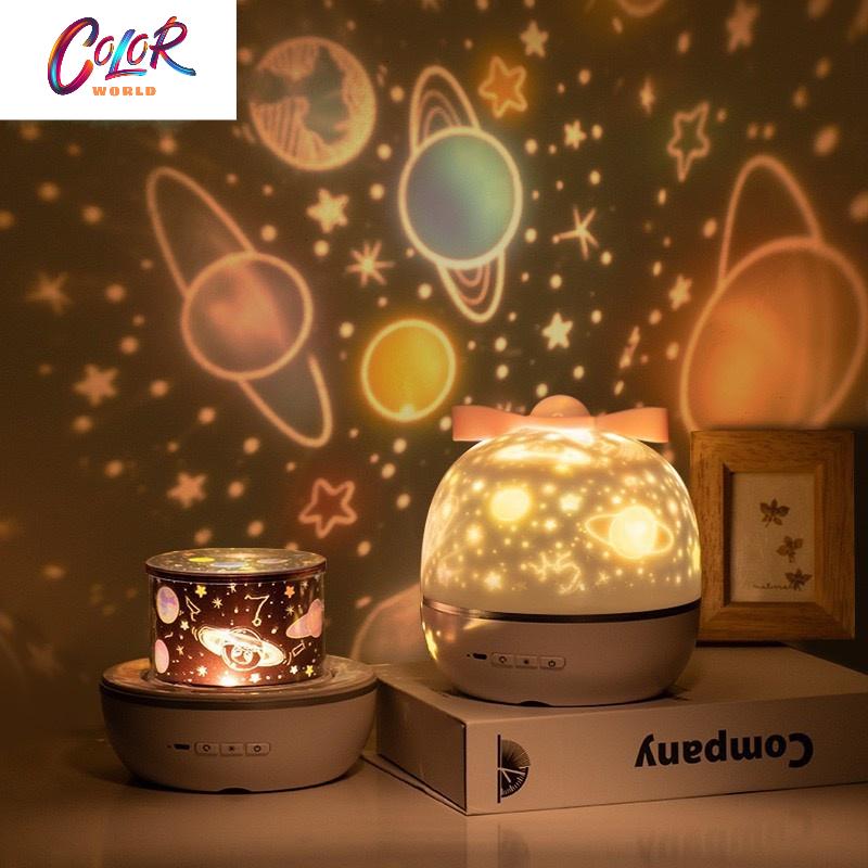 Đèn chiếu sao đồ chơi cho bé, chiếu sao vũ trụ kèm 6 tấm phim chiếu, Đèn ngủ xoay tròn cho bé - Color World