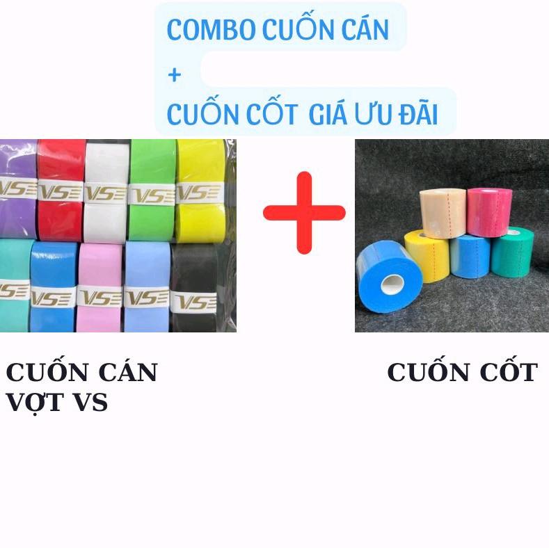  combo quấn cán Vs nội địa trung không vân dài 1200x26x0,7 êm mềm ,thấm hút ,màu sắc đẹp +1 Quấn cốt màu ngẫu nhiên dùng để quấn cán vợt cầu lông đồ thể thao nam nữ quần vợt tennis cần câu Thun Sport Tập Thể Dục 