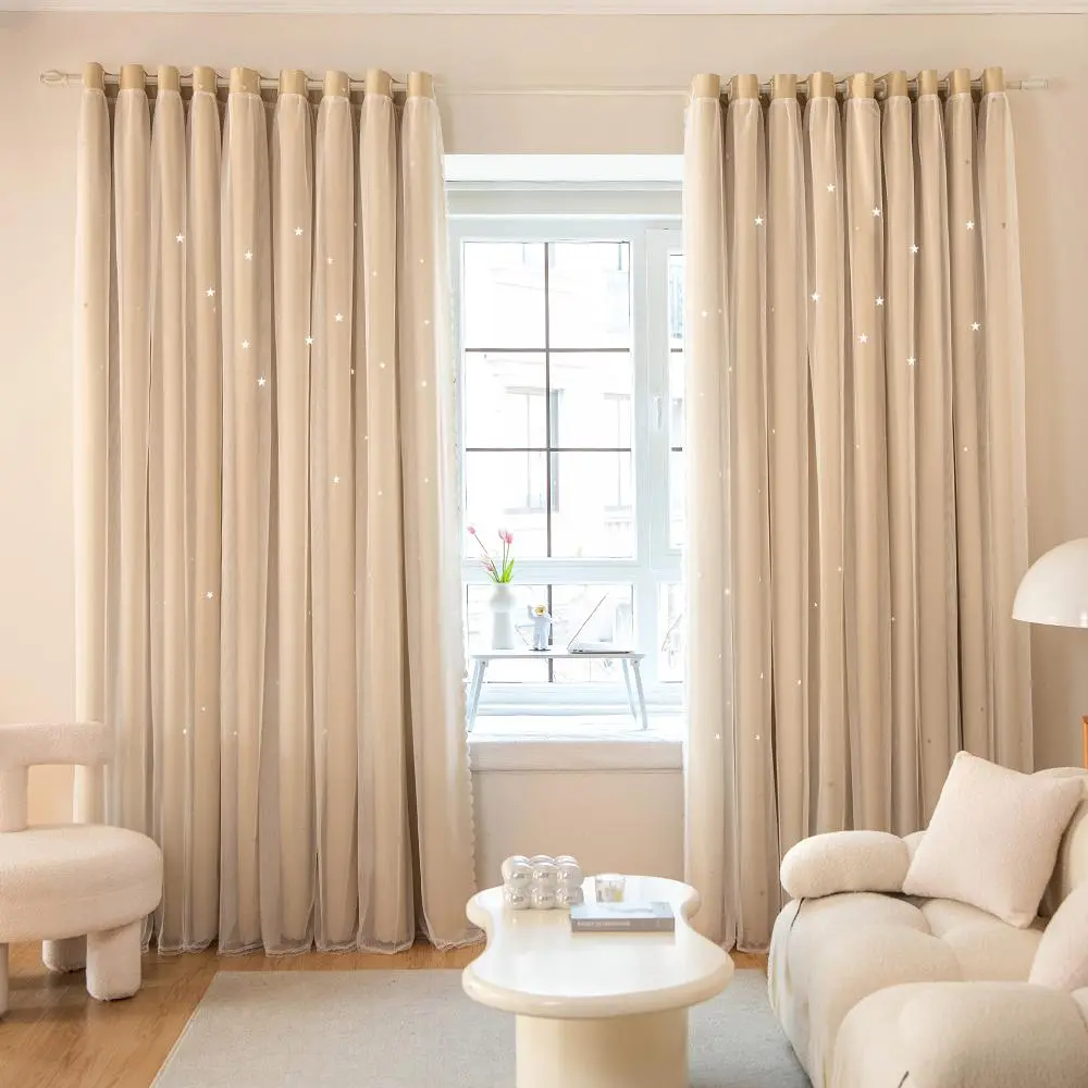 Double Layer Hollow-out Design Star Pattern Curtain, 1 Count Modern Fashion Curtain, Decorative Curtains, Window Curtain for Home Living Room Bedroom