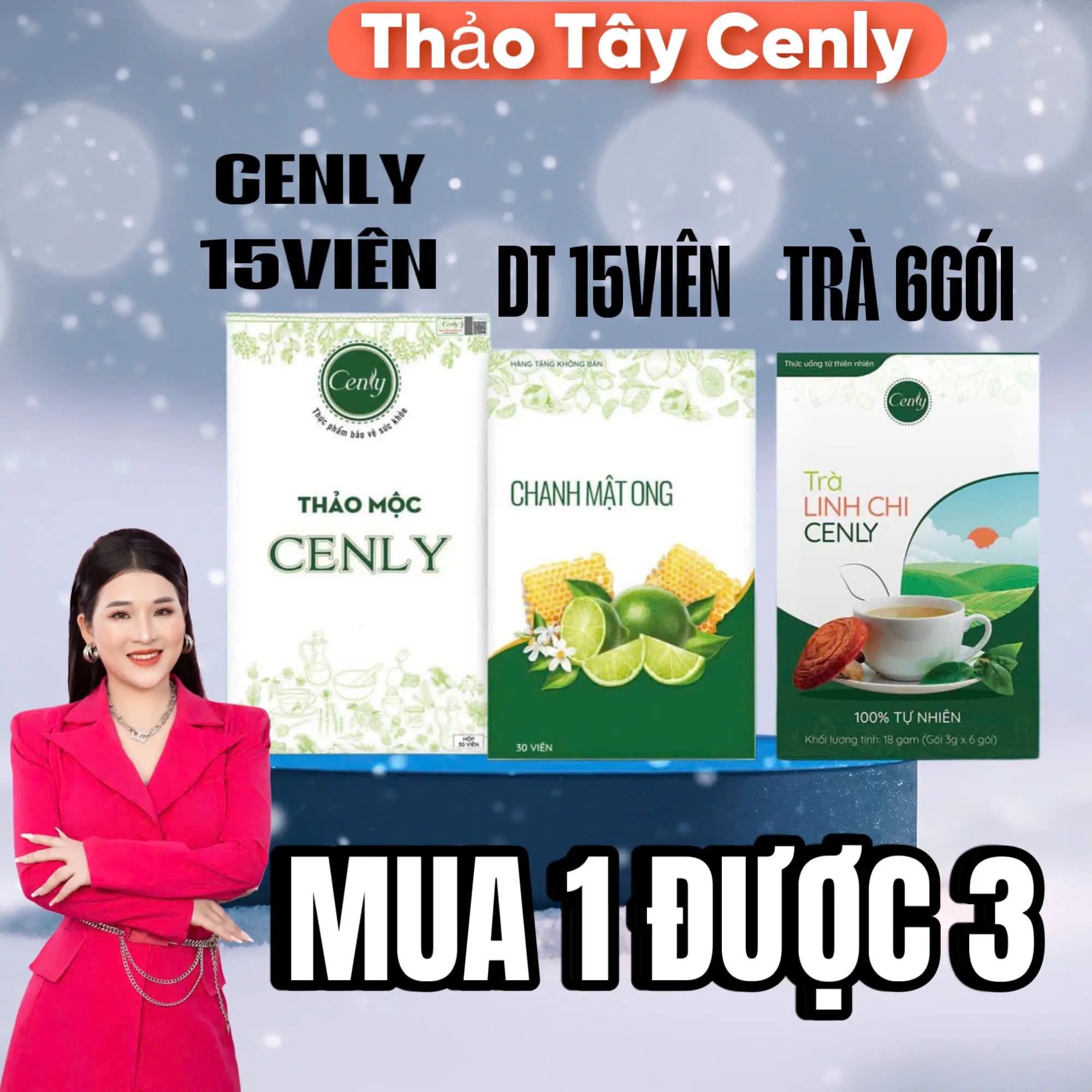 [MUA 1 ĐƯỢC 3 ] Combo Thảo mộc Cenly 15viên + 1hộp DT chanh mật ong 15viên + 1hộp Trà Linh Chi túi lọc 6gói hỗ trợ nhuận tràng / viên thảo mộc hỗ trợ làm đẹp Thảo Tây Cenly