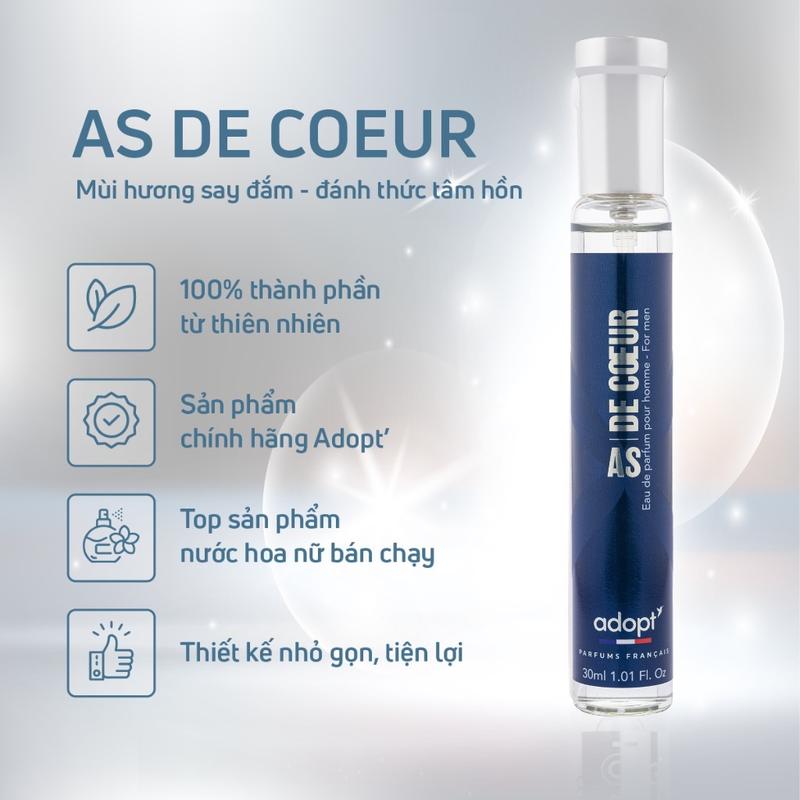 Nước hoa nam,nước hoa chính hãng Adopt hương thơm bad boy cá tính - As De Coeur dung tích 30ml 2