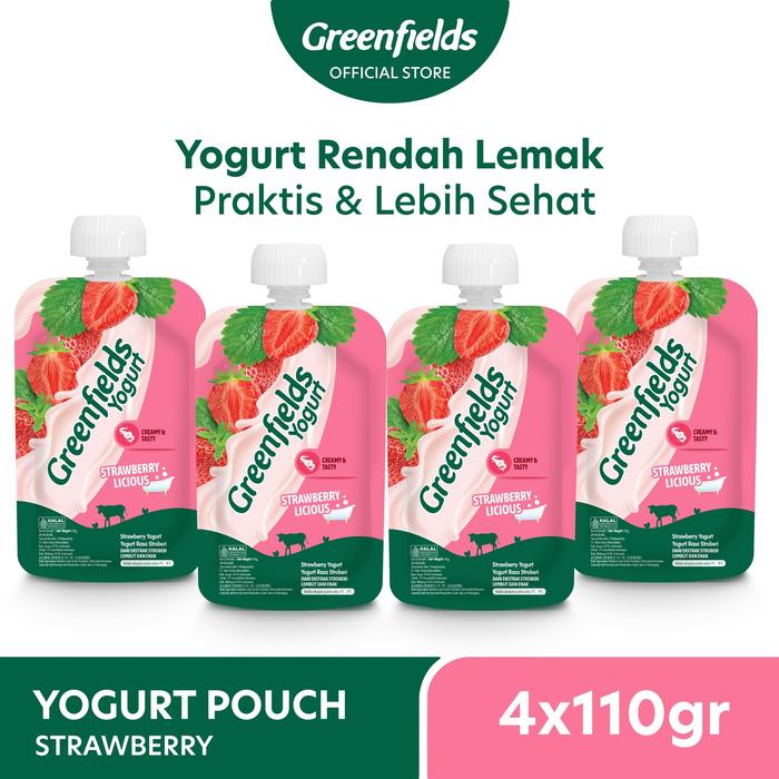 Gambar [Bundling 4] Greenfields Yogurt Pouch Strawberry 110gr - Fresh Yogurt for Daily Healthy Snack dari Greenfields Indonesia Kota Bogor Tokopedia