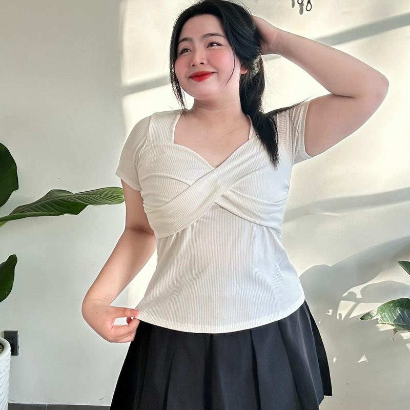 Áo thun nữ bigsize dáng dài cổ { nữ hoàng} tay ngắn xoắn trước điệu đà cho nữ G200