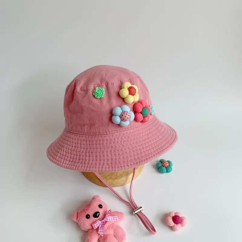 [Mũ Nón Trẻ Em 3-8tuổi] Nón vành Đính Hoa Nhí- 15-25kg(vòng đầu:50-53cm)- Chất vải cotton mềm mịn. 2
