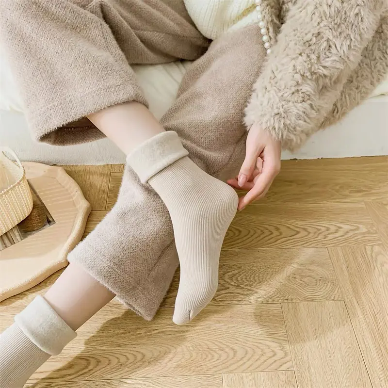 Set 10 Đôi Tất Vớ Cotton Lót Lông Nỉ Giữ Nhiệt Cao Cổ Siêu Ấm Màu Pastel Cho Nữ tn1 7
