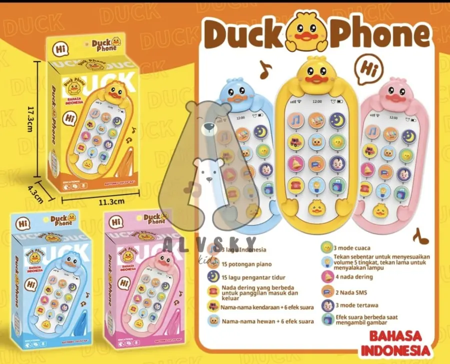 MAINAN EDUKASI PONSEL BAYI / MAINAN HANDPHONE BAYI BENTUK BEBEK DUCK Plastik Piano